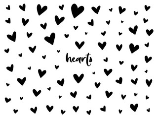 Fototapeta na wymiar Set of black hand drawn vector hearts