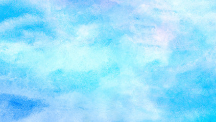 Creative wet ink effect turquoise color watercolor background. Light sky blue shades frame illustration. Grunge aquarelle painted paper textured canvas for vintage design, invitation card, template