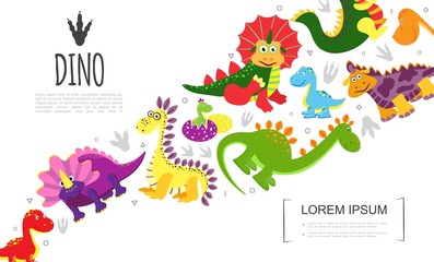 Flat Colorful Cute Prehistoric Animals Template