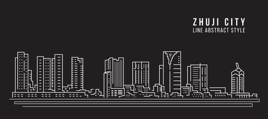 Cityscape Building Line art Vector Illustration design -  Zhuji city