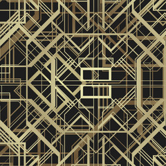 Art deco style geometric frame border design, gold vector vintage background