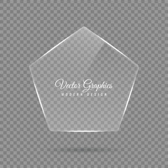 Pentagonal glass banner. Transparent billboard with highlights. Eps10 vector