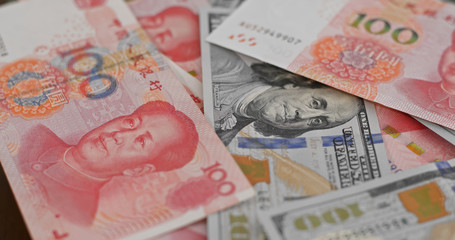 Chinese banknote RMB and USD