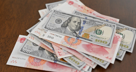 Counting with chinese RMB and USD banknote