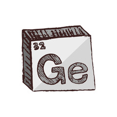 Vector three-dimensional hand drawn chemical gray silver symbol of germanium with an abbreviation Ge from the periodic table of the elements isolated on a white background.