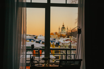 View through the window to the street