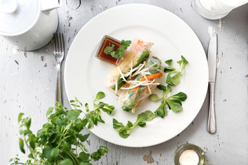 Vegetable, fresh spring rollsy. A healthy vegetarian snack.
