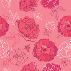 Seamless pattern with hand drawn spring flowers for textile, wallpapers, gift wrap and scrapbook. Vector.