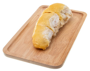 Durian on wooden plates and white background