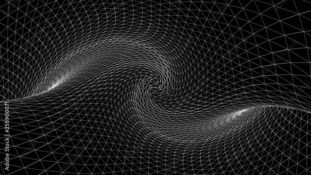 Aufkleber abstract geometric curved space of white lines. animation. distorted space with three-dimensional te