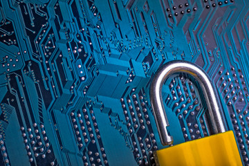 Background image of metal lock on a microchip