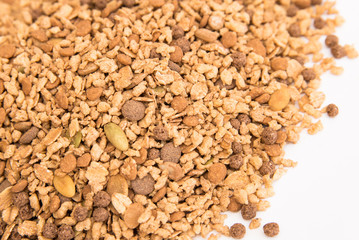 muesli with grains and cereals and seeds healthy breakfast on a white background