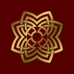 Sacred geometric symbol of four petals plexus. Golden mandala logo.