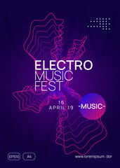 Neon club flyer. Electro dance music. Trance party dj. Electronic sound fest. Techno event poster.