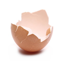 Cracked egg shells isolated on white background, clipping path