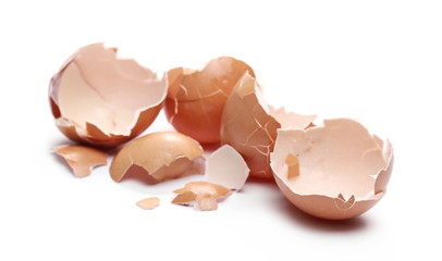 Cracked egg shells isolated on white background, clipping path
