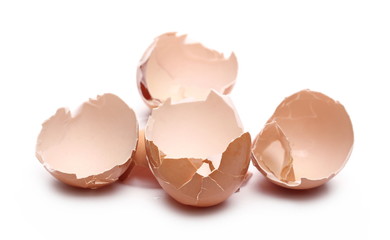 Cracked egg shells isolated on white background, clipping path