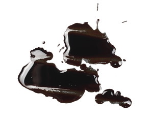 Old spilled engine oil puddle, splash isolated on white background, texture