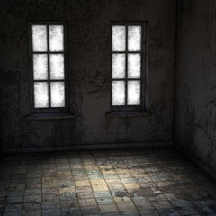 View inside the empty room of an abandoned psychiatric clinic. Light in the room