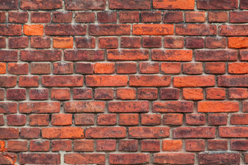 Shabby Wall of Bricks / Weathered building exterior red brick wall background