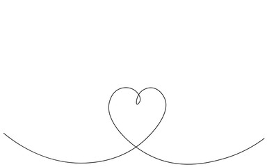 Valentines day card with love heart one line drawing. Vector illustration