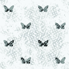 Abstract pattern of butterflies. Seamless black and white texture.