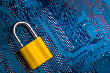 Background image of metal lock on a microchip
