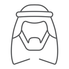 Arab thin line icon, male and muslim, arabian man sign, vector graphics, a linear pattern on a white background.