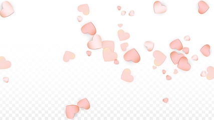 Love Hearts Confetti Falling Background. St. Valentine's Day pattern Romantic Scattered Hearts. Vector Illustration for Cards, Banners, Posters, Flyers for Wedding, Anniversary, Birthday Party, Sales.