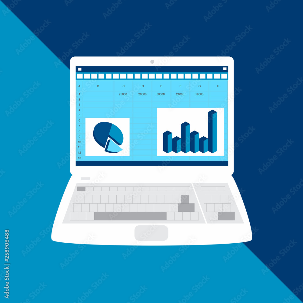 Poster business finance analysis audit with graphs. seo data analytic and return on investment roi. spreads