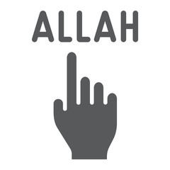 Obraz premium Allah is one glyph icon, religion and islam, pointer hand sign, vector graphics, a solid pattern on a white background.