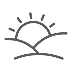 Obraz premium Sunset line icon, sun and sunlight, dawn sign, vector graphics, a linear pattern on a white background.