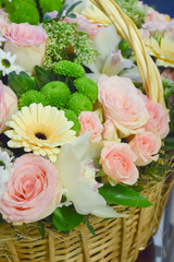 colorful roses in a basket