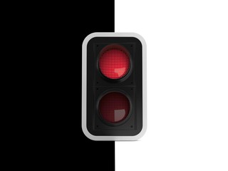 Red traffic light on black and white background