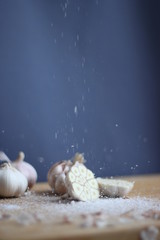 garlic sprinkled with coarse salt