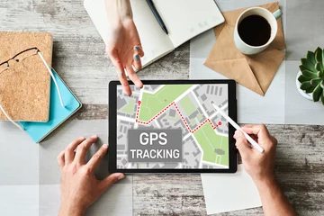 Fotobehang GPS Global positioning system tracking map on device screen. © WrightStudio