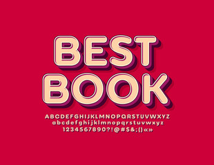 Vector stylish logo Best Book with vintage style 3D Font. Retro trendy Alphabet Letters, Numbers and Symbols.