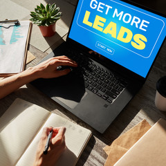 Lead generation start button on screen. Digital marketing and business strategy concept.