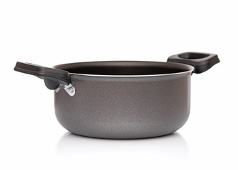 Simple new empty Non-stick grey Cooking Pot or Saucepan, isolated on white background.