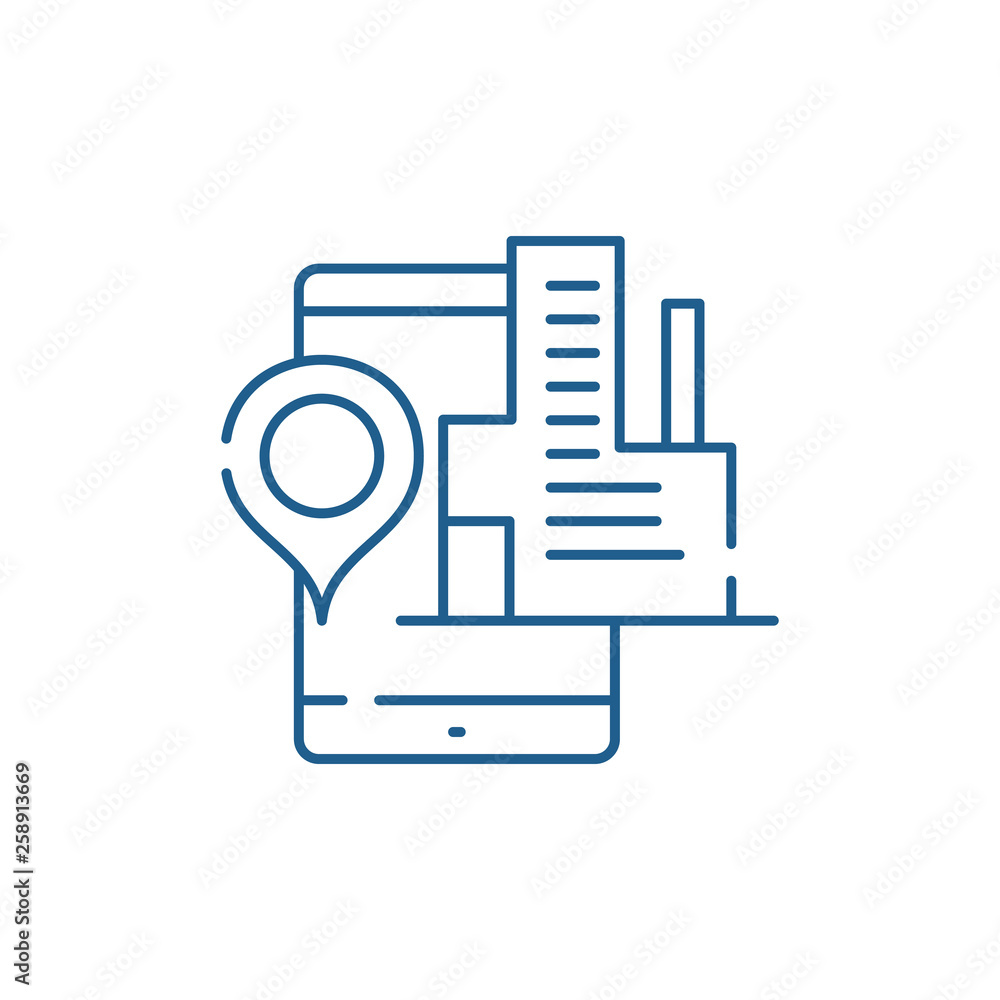 Poster geolocation system line concept icon. geolocation system flat vector website sign, outline symbol, i