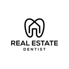 Simple line combination from real estate or house with dental logo design concept