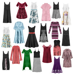 Group of dresses isolated