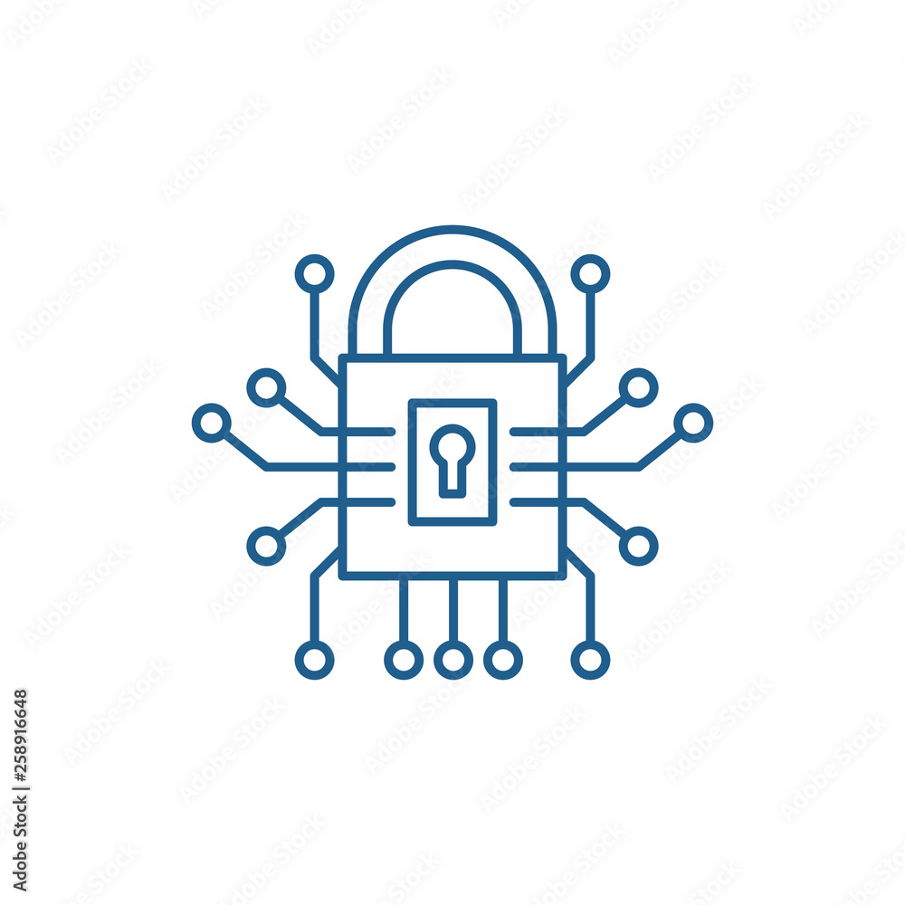 Poster information security line concept icon. information security flat vector website sign, outline symbo