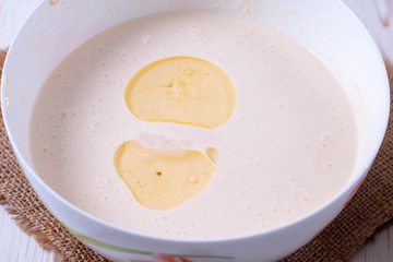 Making dough for baking pancakes