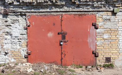 old metal warehouse door, hangar, high resolution photo