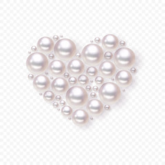 Pearl heart vector. Romance pattern on transparent background