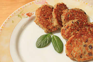 Hake fish cutlets with purple onions and oats