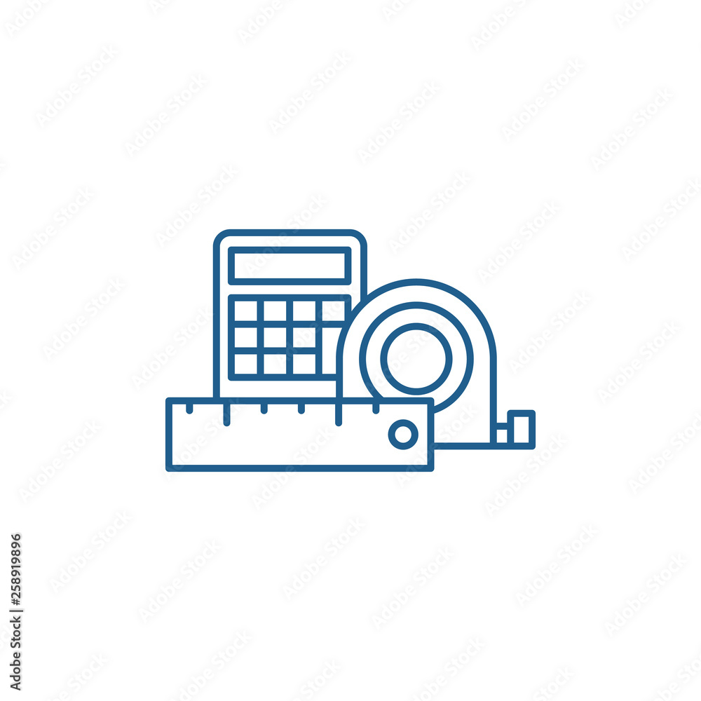 Poster measurement and calculations line concept icon. measurement and calculations flat vector website sig