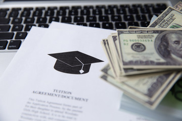 Tuition fee or student loan with calculator. Education price , savings fund college, and expenses...