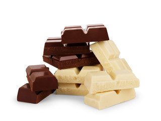 Two kinds of chocolate on a white background